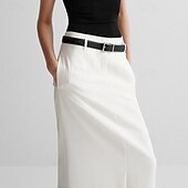 levne Maxi sukně-Dámské Sukně Módní Maxi Střední vzestup Sukně Bez vzoru Rozdělené konce Lehce elastické Dovolená ulice Bílá Léto Polyester