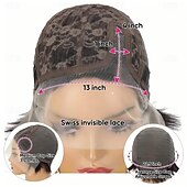 economico Parrucche lace front capelli veri-Parrucca corta e dritta con parte centrale in pizzo trasparente, 13x4x1, con attaccatura dei capelli pre-pizzicata, per donne, con pizzo brasiliano.
