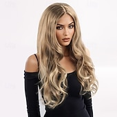 abordables Perruques Synthétiques Sans Bonnet-Perruque Synthétique Ondulé Ondulation profonde Coupe dégradée Avec frange Fabriqué à la Machine Perruque 26 pouces A1 Cheveux synthétiques Femmes Classique Confortable Dégradé de couleur Blond