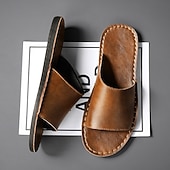 billiga Avslappnade sandaler-Herrsandaler i brunt konstläder med minimalistisk design och komfort, perfekt för vuxna, perfekt för avkoppling inomhus, vardagsbruk, hotellspa