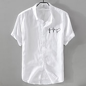 preiswerte Business Casual-Herren Leinenhemd Freizeithemd Baumwoll-Leinen-Hemd Knopfhemd Muster Urlaub Straße Weiß Dunkelmarine Himmelblau Khaki Kurzarm Revers Sommer Bekleidung Schnalle