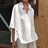 cheap Shirts-Women&#039;s Shirt Solid Color Plain Elegant Daily Casual Half Sleeve V Neck Regular Tops Daily Holiday White Summer Spring Fall