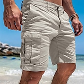 cheap Holiday-Men&#039;s Cargo Shorts Shorts Bermuda shorts Multi Pocket Straight Leg Plain Comfort Soft Knee Length Casual Holiday Beach Fashion Streetwear Black Green Micro-elastic