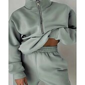 tanie dresy-Damskie Spodnie dresowe Dres polarowy Góra ścieżki Zamek 2-częściowa Solidne kolory Rozpinana bluza i spodnie dresowe Zestawy odzież Jesień Leśna zieleń Granatowy Siłownia Sportowy Bieganie Keep Warm