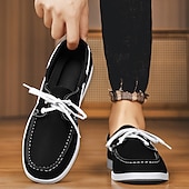 economico Casuale-scarpe da barca da uomo bicolore nere e bianche con design classico allacciato, comode ed eleganti, ideali per gite in spiaggia, abbigliamento casual ed eventi estivi
