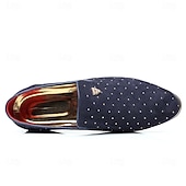 abordables Mocasines-Zapatos sin cordones de ante azul marino para hombre con detalles tachonados y detalles dorados: zapatos sin cordones de lujo para fiestas nocturnas, bodas y reuniones formales.