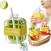 voordelige Drinkgerei-ijsblokjesfles met rietje voor een koele zomer, My Crush Cup ijsblokjesvormpjes voor waterflessen, 2-in-1 draagbare aanraakvrije ijsblokjesmachine met deksel en bak voor het snel maken van ijs