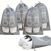 economico Organizzazione spazi-Confezione da 10 sacchetti porta scarpe da viaggio, organizer per scarpe antipolvere in tessuto non tessuto con chiusura a coulisse, finestra trasparente e design con stampa di scarpe bianche