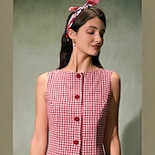 levne Šaty-Retro 50. léta 60. léta Mini Šaty Bez rukávů Tlačítko dolů Vzor gingham Dámské Karneval Dovolená Běžné / Denní Piknik Dospělí Šaty Léto