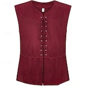 preiswerte Herrenweste-Herren Weste aus Wildlederimitat Weste Gilet Outdoor Täglich Vintage Frühling Herbst Schnürung Polyester Bequem Einfach V Ausschnitt Normale Passform Dunkelbraun Schwarz Wein Marineblau Weste