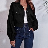 preiswerte Freizeitjacken-Damen Freizeitjacke Warm Bequem Tasche Kord Mode Outdoor Einfach Ausgehen Wochenende Kurz Umlegekragen Normale Passform Langarm Oberbekleidung Schwarz Purpur Braun Herbst Winter