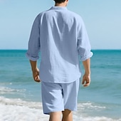 abordables Ensembles t-shirts-Homme Ensembles T-shirt Tenues 2 pièces Ensemble Short manche longue Revers Été Uni Mode Occasionnel 2 pièces Vacances Tenue quotidienne Sortir Noir Blanche Kaki T-shirt haut de gamme pour homme