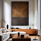 cheap Wabi Sabi-Mintura Hand Painted Abstract Black Brown Oil Paintings on Canvas Modern Abstract Wall Art Picture For Home Decoration Ready To Hang With Stretched Frame