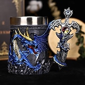 economico Tazze e tazzine-Boccale da birra con drago guerriero, regalo per l&#039;Oktoberfest, boccale con drago di fuoco della mitologia occidentale, boccale con spada nordica, tazza da caffè e birra, regalo di Natale per uomo
