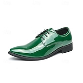 abordables Officiel-Chaussures à lacets en cuir verni vert pour hommes – chaussures habillées brillantes avec une finition polie, idéales pour les mariages et les soirées