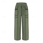 billige brede ben og høy midje-Dame Joggebukser Bukser Rett Fritid Treningsklær Lang Middels midje Lapper Lomme Elastisk snordesign Høyt snitt Pusteevne Myk Mikroelastisk Feriereise Gate Dagligdagstøy Svart Militærgrønn Navybl