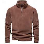 abordables pulls molletonnés-Homme Sweat à capuche zippé Sweat-shirt zippé Sweat à capuche en polaire Kaki clair. Noir Blanche bleu marine Marron Col montant Uni Zip Up Quart de zip Sport &amp; Loisir Occasionnel Quotidien