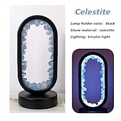 baratos abajur-1 peça de luminária de cabeceira LED clássica com flores de quartzo e ametista natural, pedra bruta, cristal, luz noturna suave para quarto e mesa, alimentada por USB, modos multicoloridos, ideal para