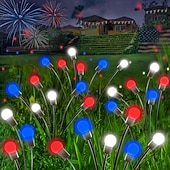 Недорогие Ландшафтные огни-2 шт. патриотичных 12 головок солнечных светильников с огнями светлячков водонепроницаемых для Дня независимости 4 июля 250-й юбилей День памяти сад газон дорожка вечеринки патриотическая атмосфера