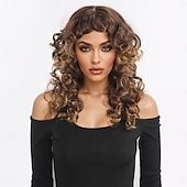 abordables Perruques Synthétiques Sans Bonnet-Perruque Synthétique Ondulé Afro Bouclé Coupe Asymétrique Avec frange Fabriqué à la Machine Perruque 18 pouces A1 Cheveux synthétiques Femmes Classique Confortable Dégradé de couleur Multicolore