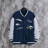 お買い得  メンズジャケット＆コート-男性用 カジュアルジャケット バーシティジャケット バケーション 日常 ポケット スプライス 春 秋 カラーブロック プリント ファッション クラシック スタンド レギュラー ブラック ワイン ネイビーブルー ダークグリーン グリーン ジャケット