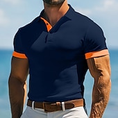 preiswerte Herren Klassisches Polo-Herren Golfshirt Urlaub Arbeit Revers Gerippter Polokragen Kurzarm Basic Modern Farbblock Patchwork Knöpfe Sommer Frühling Frühling &amp; Sommer Schmale Passform Marineblau Blau Grün Grau Golfshirt