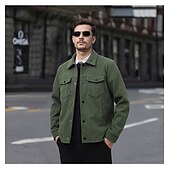 economico Giubbotti e cappotti da uomo-Per uomo Giacca Camicia Giacca in Velluto a Coste Casuale Quotidiano Traspirante Tasca Primavera &amp; Autunno Semplice Classico Bavero Regolare Nero Bianco Verde scuro Marrone Giacca