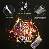 economico Striscie luci a batteria-1 Pz Luce Decorativa a Stringa con 30 LED 3M Patriottica per il 4 Luglio Giorno dell'Indipendenza 250° Anniversario Giorno della Memoria Stringa di Luci Decorativa a Stelle Rosse Bianche e Blu Tema