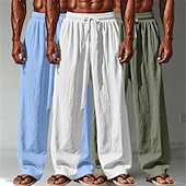 baratos Clássico-Homens Calças de linho Calças Calça verão Calças largas Calças de praia Com Cordão Cintura elástica Perna reta Tecido Conforto Respirável Comprimento total Ao ar livre Casual Diário Férias Moda