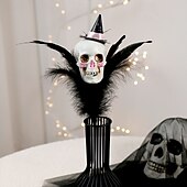 お買い得  ハロウィンのリースとフラワー装飾-ハロウィンの造花ブーケ1束、羽根、カボチャ、頭蓋骨のピック付き、パーティーや家の装飾用の恐ろしい造花