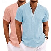 economico Classico-Per uomo Camicia Camicia di lino Camicia con colletto alla coreana Camicia popover Camicia Estiva Abbigliamento da spiaggia Semplice Vacanza Casuale Gray + verde Bianco + giallo Bianco + Verde Bianco