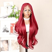 cheap Synthetic Lace Wigs-Synthetic Lace Wig Body Wave Style 30 inch Red Middle Part 13x6 Lace Front Wig Women's Wig Red / White