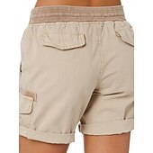 baratos Shorts-Mulheres Bermuda Cargo chinês Moda Roupa de rua Básico Curto Cintura Alta Tecido Cintura elástica Vários bolsos Confortável Macio Micro-Elástica Ao ar livre Rua Branco Azul Marron Verde Verão Normal
