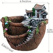 economico Statue-1 vaso da giardino magico - design di casa delle fate fantasy con muri in pietra, scale, fiori colorati, piante grasse e vasi da fiori in resina, mini contenitori paesaggistici per decorazioni interne