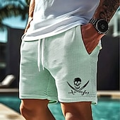 baratos shorts de suor 3d masculino-Homens Caveiras Pirata Calções Waffle Shorts de moletom Shorts casuais Cintura Média Moda Casual Férias Corrida Dar certo Cintura elástica com cordão Shorts com bolsos Designer Roupa