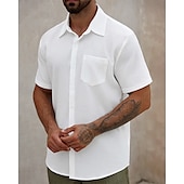 preiswerte Freizeithemden für Herren-Herren Hemd Sommerhemd Freizeithemd Strandhemd Knopfhemd Weiß Kurzarm Einfach Revers Urlaub Hawaiianisch Bekleidung Polyester Mode Lässig Bequem