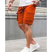 baratos Ar livre-Homens Bermuda Cargo Calção Shorts de verão Com Cordão Cintura elástica Bolso multi Tecido Conforto Vestível Comprimento do joelho Ao ar livre Esporte Diário Moda Casual Preto Azul Marinho