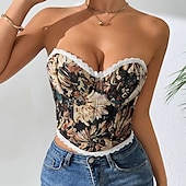 olcso fűző-Retró Középkori Reneszánsz Fűző Prsluk Bustier Virágos Jacquardszövet Jelmez Női Kelta Fantasy Mindszentek napja Farsang Parti Alkalmi / Napi LARP Felnőttek Fűző