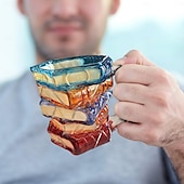 ieftine Cupe &amp; Căni-cană cu carte pictată, căni de cafea inedite pentru iubitorii de cărți, cadouri pentru femei, căni de cafea unice, 11 oz, pahare drăguțe și amuzante, cu tematică literară, viermi de cărți, cititori,
