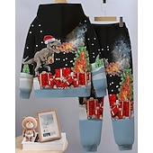 voordelige Jongens 3D Dieren-Jongens 3D Dinosaurus Set met capuchon en joggingbroek Sportoutfit Trainingspakken Lange mouw Lente Herfst Dagelijks Basic Casual Kinderen 4-12 jaar Capuchon Buiten Vakantie Sport Getailleerd
