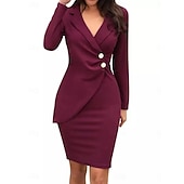 ieftine Rochie simplă-Pentru femei Rochie Mini Rochie Bodycon Rochii Semi Formale Birou Fit regulat Simplu Manșon Lung În V Negru Roșu Vin Albastru piscină Mov Vară