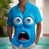 abordables Modèle 3D-Homme Dessin animé Drôle Visage Souriant Chemise Chemise d&#039;été Chemise Boutonnée Manche Courte Mode Décontractée Extérieur Vacances Tenue Quotidienne Été Printemps Col Rabattu Impression 3D chemises