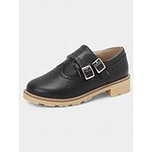 abordables Années 1950-Chaussures richelieu en cuir verni crème pour femme – Chaussures plates vintage à double boucle pour un usage quotidien ou des tenues d&#039;inspiration rétro