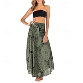 ieftine Fuste grafice-Pentru femei Fustă Linie A Leagăn Casual Boho Maxi Talie Înaltă Fuste Floral Imprimeu Micro-elastic Vacanță Concediu Negru Albastru piscină Portocaliu Verde Vară Poliester