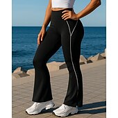 billiga Löpar-T-shirts och linnen-Dam Löparbyxor Flared byxor Elastiskt midjeband Hög midja Byxa Sport &amp; Utomhus Ledigt Andningsfunktion Snabb tork Lättvikt Elastisk Tennis Golf Löpning Normal Sportkläder Sportkläder Solid färg Svart