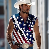 voordelige westernhemden voor heren-Independence Day Voor heren Amerikaanse Amerikaanse vlag Vaderlandslievend Vierde juli Overhemd Westers overhemd Cowboyshirt Mouwloos Mode-casual Feestdagen Zomer Lente Strijkijzer Twee zakken aan de