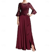 cheap Floor Length-A-Line Mother of the Bride Dress Elegant Crew Neck Floor Length Chiffon Long Sleeve with Solid Color