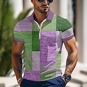 billiga Color Block Polo för män-Herr Färgblock Pikétröjor med dragkedja Kortärmad Polotröjor Kavajslag Business Casual Utomhus Fritids- 3D-utskrift Sommar Blå Grön Grå