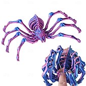 cheap Halloween Hanging &amp; Tabletop Decorations-Halloween 3D Printed Spider Figurine, Large Poseable Spider Toy with Movable Joints, Retractable Articulated Animal Model for Halloween Decoration or Prank Props