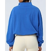 abordables Chaquetas impermeables-Mujer Sudadera tipo jersey Chaqueta para senderismo Chaqueta deportiva Al aire libre Elástico Trajes de senderismo Ropa de senderismo Otoño Sudadera Algodón Tenis Golf Corriendo Color sólido Violeta